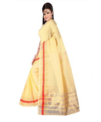 Cream woven super net saree with blouse 2