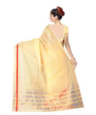 Cream woven super net saree with blouse 3