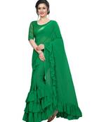 Green plain georgette saree with blouse