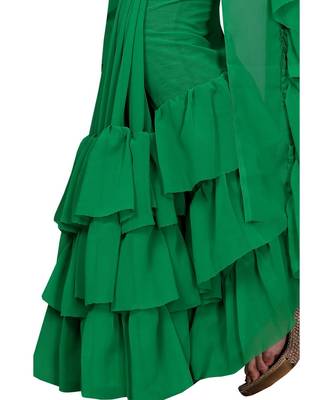 Green plain georgette saree with blouse 2