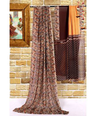 Orange printed georgette saree with blouse 1