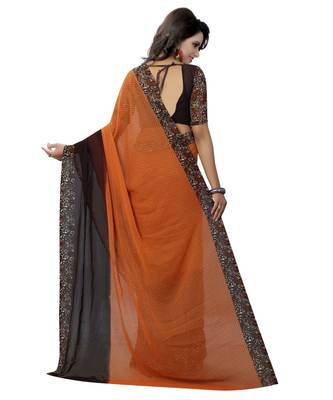 Orange printed georgette saree with blouse 5