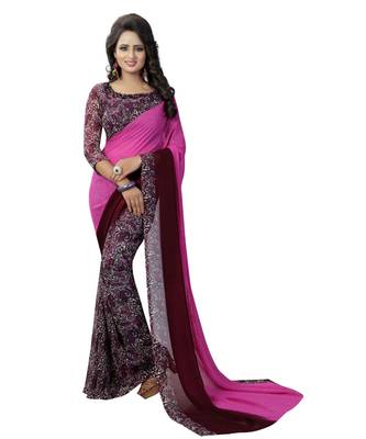 Purple printed georgette saree with blouse 2