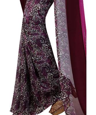 Purple printed georgette saree with blouse 3