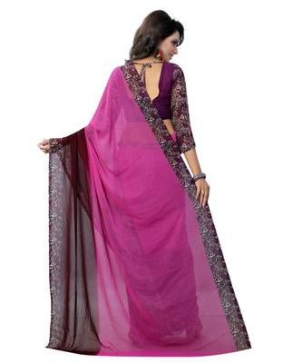 Purple printed georgette saree with blouse 5