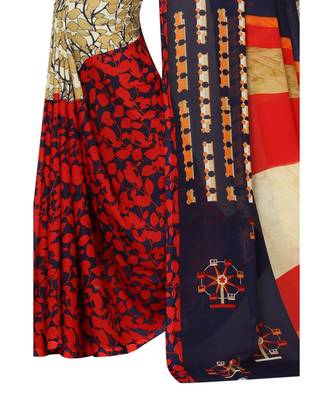 Orange printed georgette saree with blouse 3