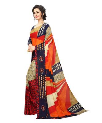 Orange printed georgette saree with blouse 4