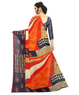 Orange printed georgette saree with blouse 5
