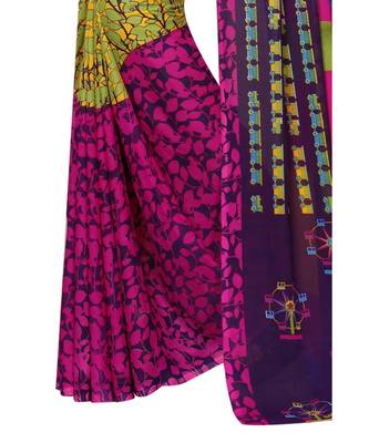 Pink printed georgette saree with blouse 2