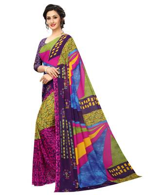 Pink printed georgette saree with blouse 3