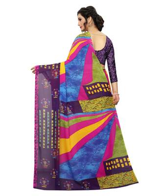 Pink printed georgette saree with blouse 4