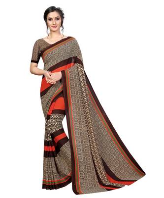 brown printed georgette saree with blouse 1