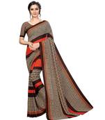 brown printed georgette saree with blouse