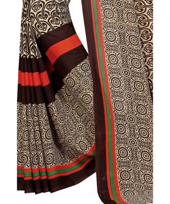 brown printed georgette saree with blouse 2