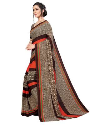 brown printed georgette saree with blouse 3