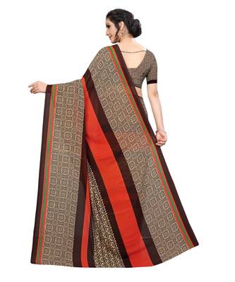 brown printed georgette saree with blouse 4