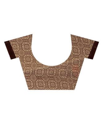 brown printed georgette saree with blouse 5