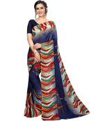 blue printed georgette saree with blouse