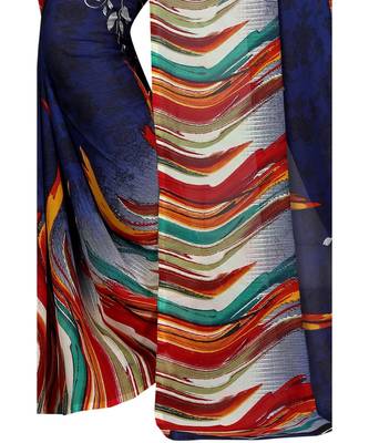 blue printed georgette saree with blouse 2