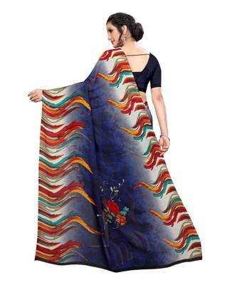 blue printed georgette saree with blouse 4