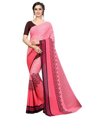 Peach printed georgette saree with blouse 1