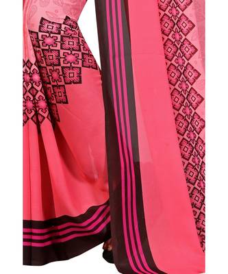 Peach printed georgette saree with blouse 2