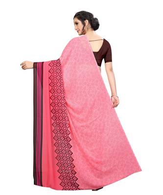 Peach printed georgette saree with blouse 4