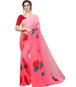 Pink printed georgette saree with blouse