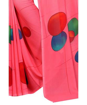 Pink printed georgette saree with blouse 2