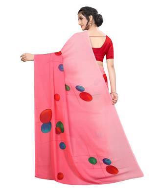 Pink printed georgette saree with blouse 5