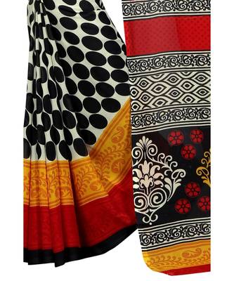 White printed georgette saree with blouse 2