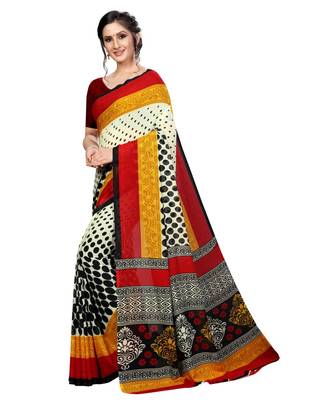 White printed georgette saree with blouse 3