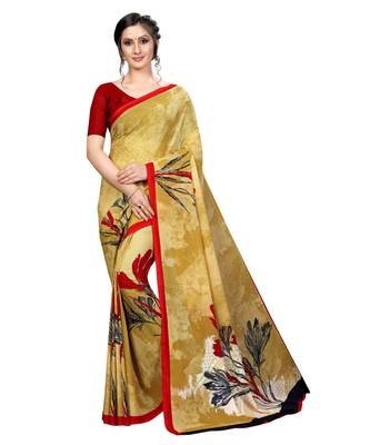 Yellow printed georgette saree with blouse 1