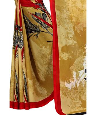Yellow printed georgette saree with blouse 2