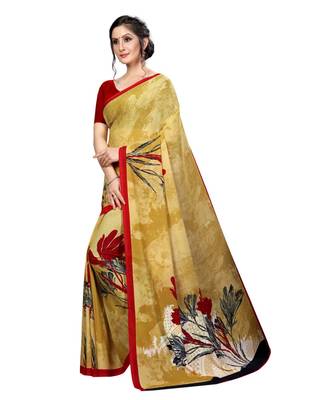 Yellow printed georgette saree with blouse 3