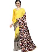 Yellow printed georgette saree with blouse