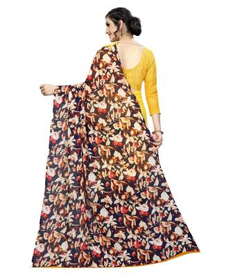 Yellow printed georgette saree with blouse 4