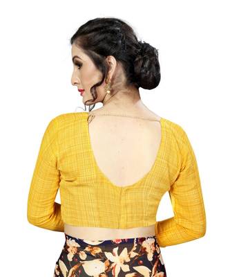 Yellow printed georgette saree with blouse 5