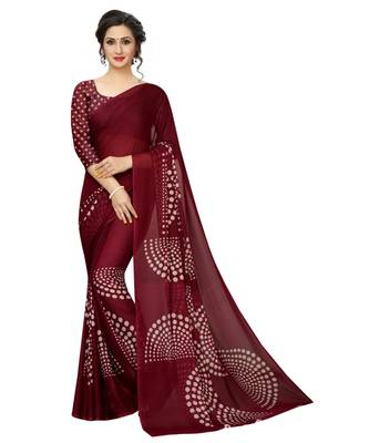 Wine printed georgette saree with blouse 1