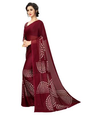 Wine printed georgette saree with blouse 3