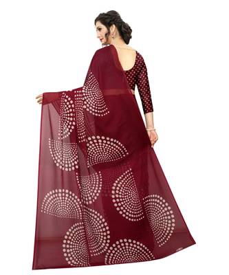 Wine printed georgette saree with blouse 4