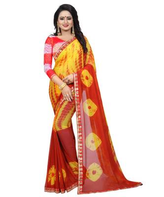Yellow printed net saree with blouse 1