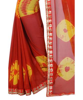 Yellow printed net saree with blouse 2