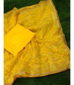 Yellow woven net saree with blouse