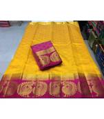 yellow woven silk blend saree with blouse