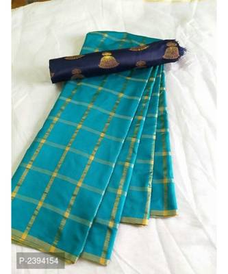Blue woven silk blend saree with blouse 1