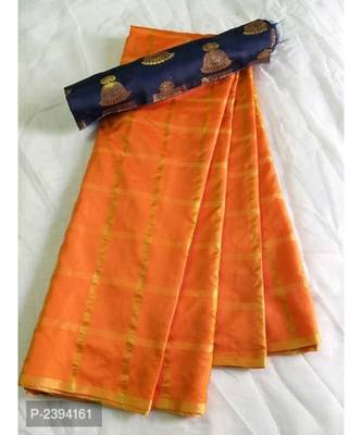 Orange woven silk blend saree with blouse 1