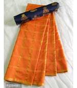 Orange woven silk blend saree with blouse