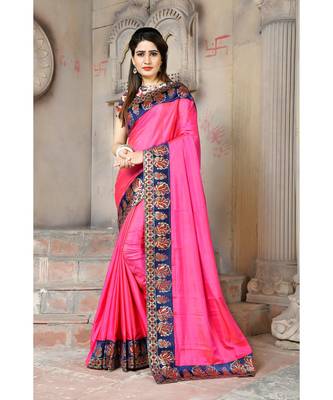 Pink woven silk blend saree with blouse 1
