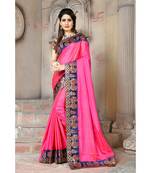 Pink woven silk blend saree with blouse
